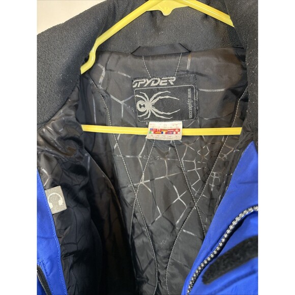 Spyder Leader Men's L Waterproof Ski Snowboard Jacket Blue White Stowaway Hood - Picture 12 of 16